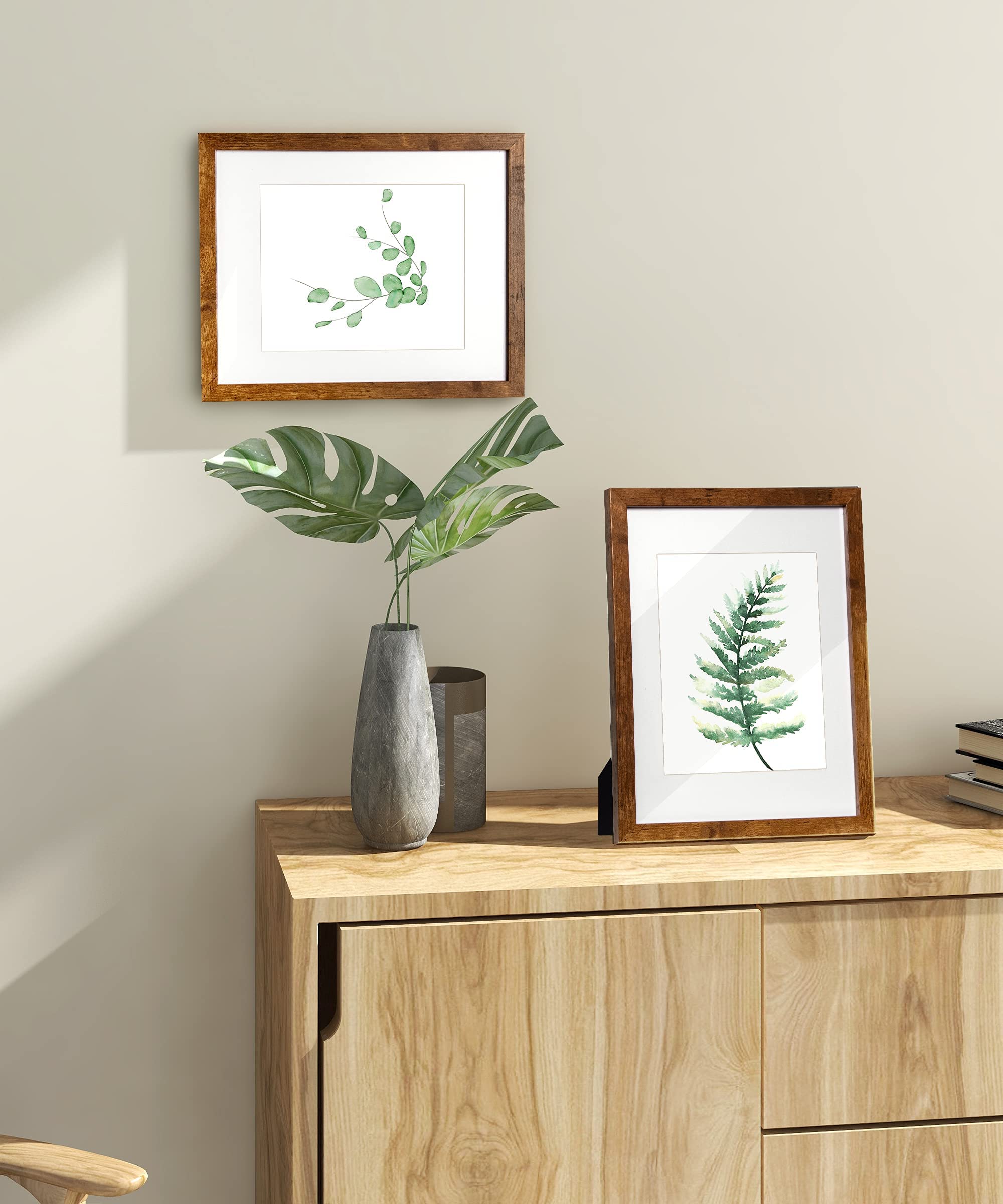 Sonefreiy 11x14 Picture Frame Wood with Mat for 8x10 Modern Brown Photo Frame Set for Desk and Wall Gallery Home Decor Gift for Family Friends Mothers Day Gifts, Set of 2
