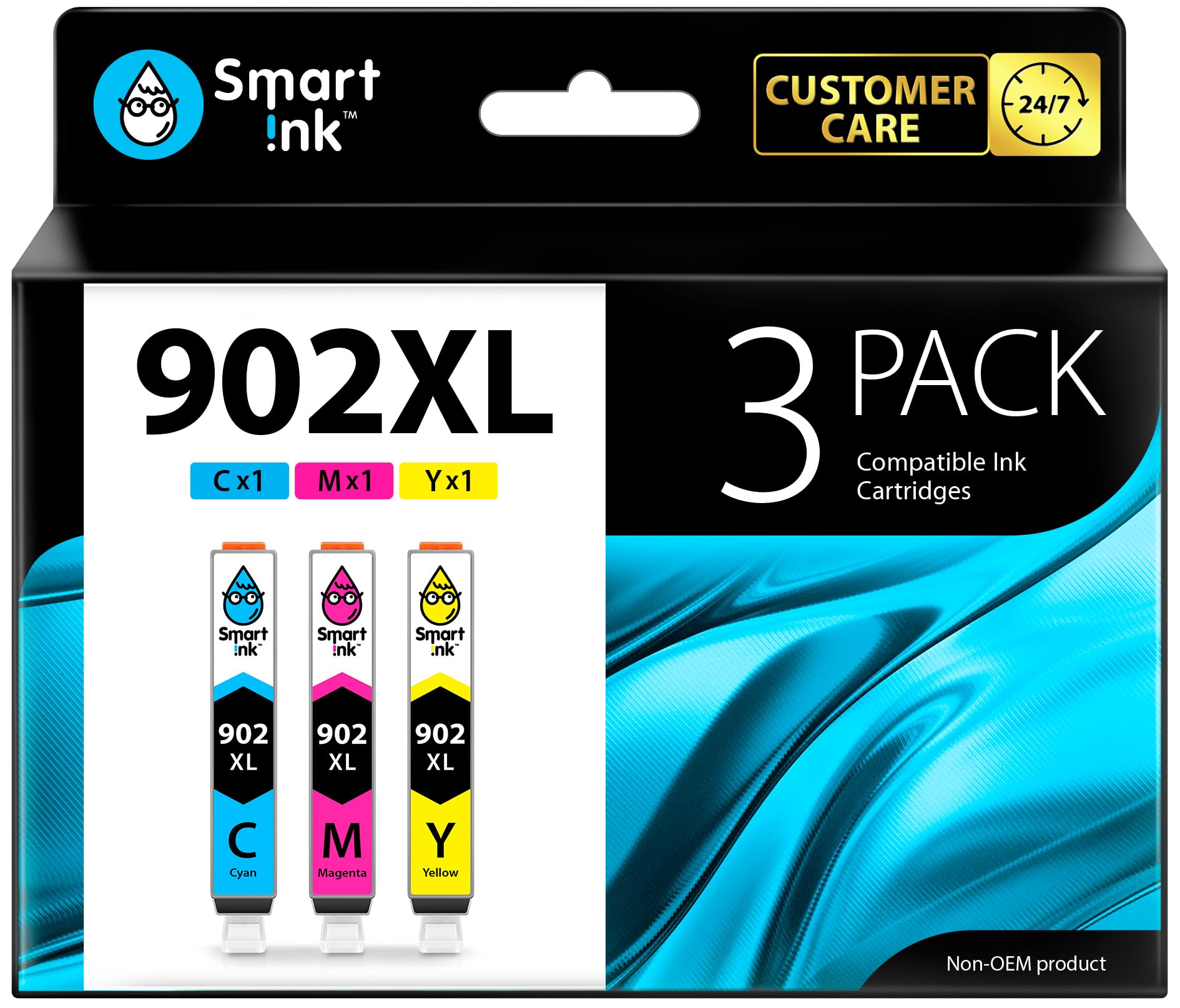 Smart Ink Compatible Ink Cartridge Replacement for HP 902 XL 902XL (C/M/Y, 3 Pack) with Advanced Chip Technology to use with OfficeJet 6951 6954 6956 6958 6962 6950 OfficeJet Pro 6968 6974 6975 6960