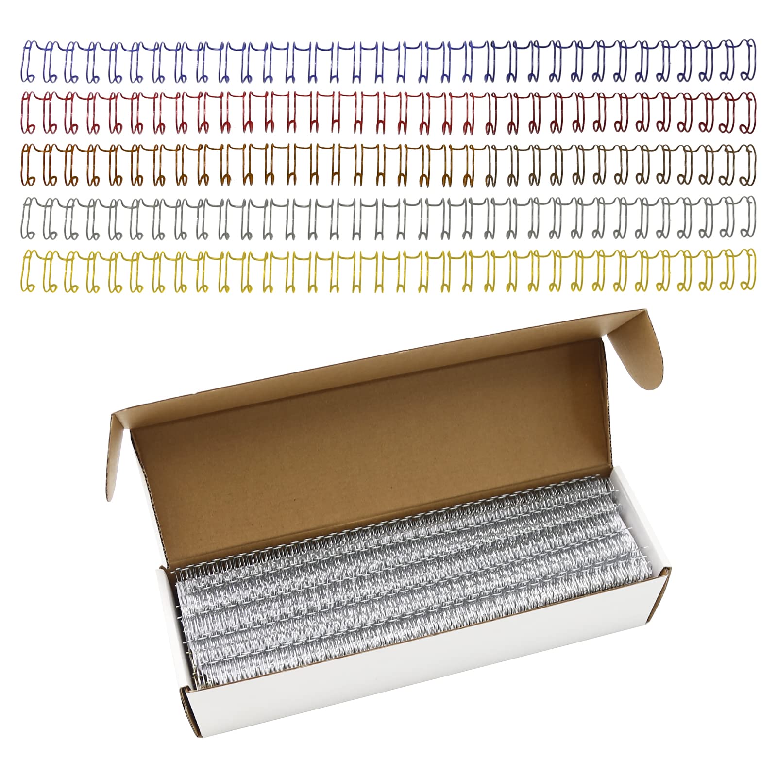 Aynaxcol 100 Pack Metal Twin Loop Binding Wire Coils, 32-Loop, 3/8" Mixing Color Double Loop Wire Binding Rings Wire, 3:1 Pitch, Multi Color Binding Spirals 10mm