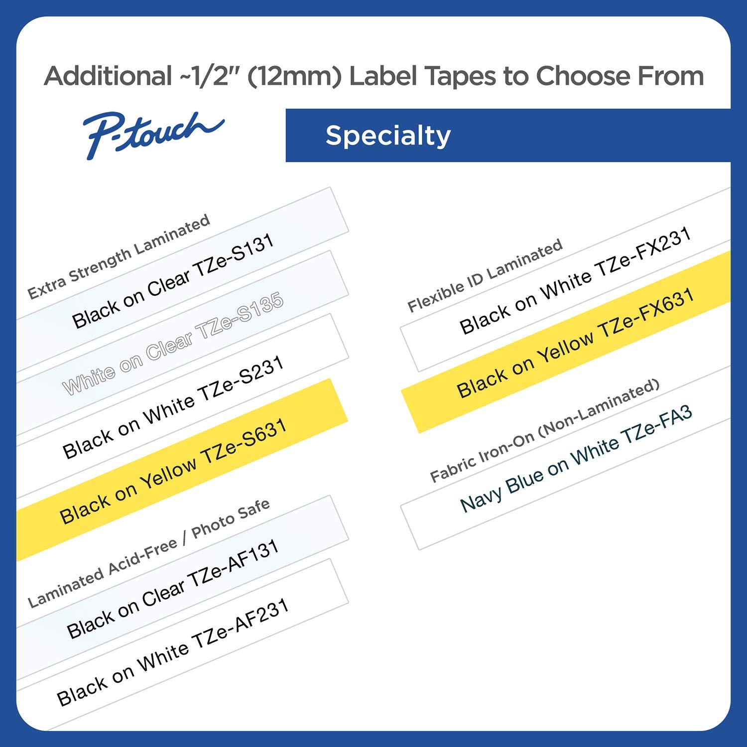 Brother Genuine TZeFA3 Navy on White Fabric Iron-on 12 mm Tape for P-Touch Label Makers