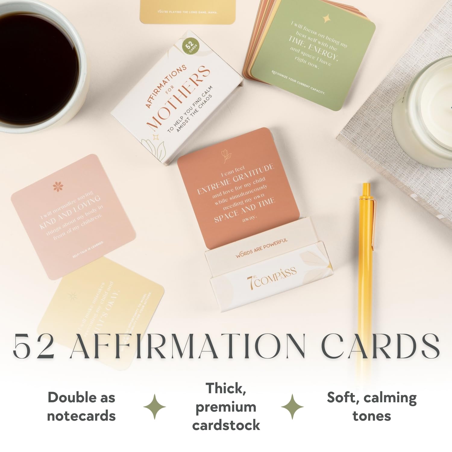 7th Compass Affirmations for Mothers – 52 Positive Daily Affirmation Cards for Women in Motherhood, New Mom Gift, Mindfulness & Self Care Cards, Postpartum Encouragement, Mother’s Day