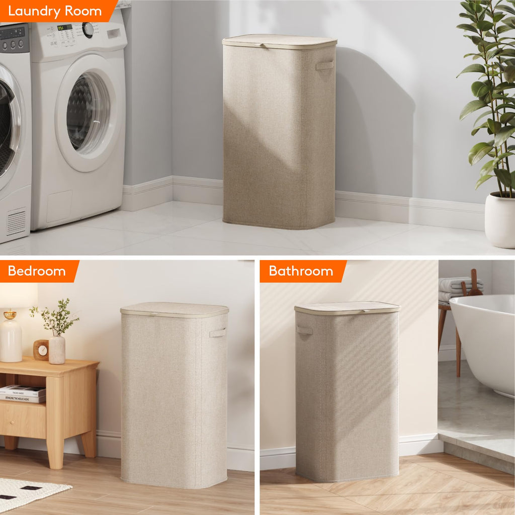 Lifewit 105L Laundry Basket with Lid, Large Laundry Hamper with Handles and Removable Bag, Collapsible Tall Dirty Clothes Hamper for Laundry Room, Bedroom, Bathroom, Dorm, Beige