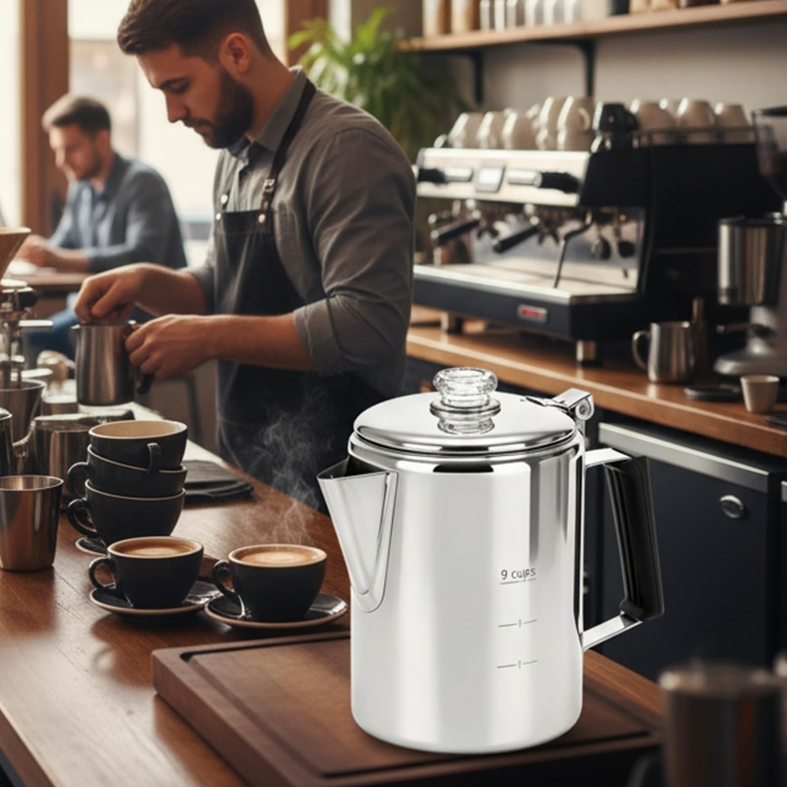 Cididu Coffee Percolator 9 Cup Camping Coffee Pot, Coffee Pot Outdoors, Stainless Steel Stove Top Brew Coffee Maker on Fire, Ideal for Group Camping, Hiking, Backpacking, RV and Travel