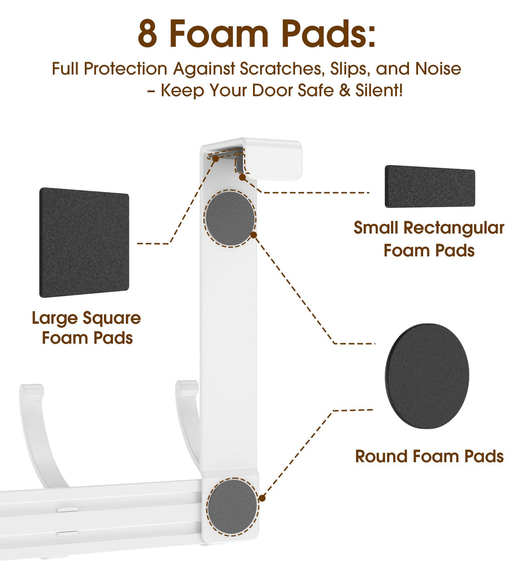 KitchLife Over The Door Hooks, Thickened Double Hanger with 7" Extended Brackets, Fits 1 3/8" Doors, FC, Bathroom Bedroom Towel Rack Organization, 1 Pack Glossy White with 12 Hooks