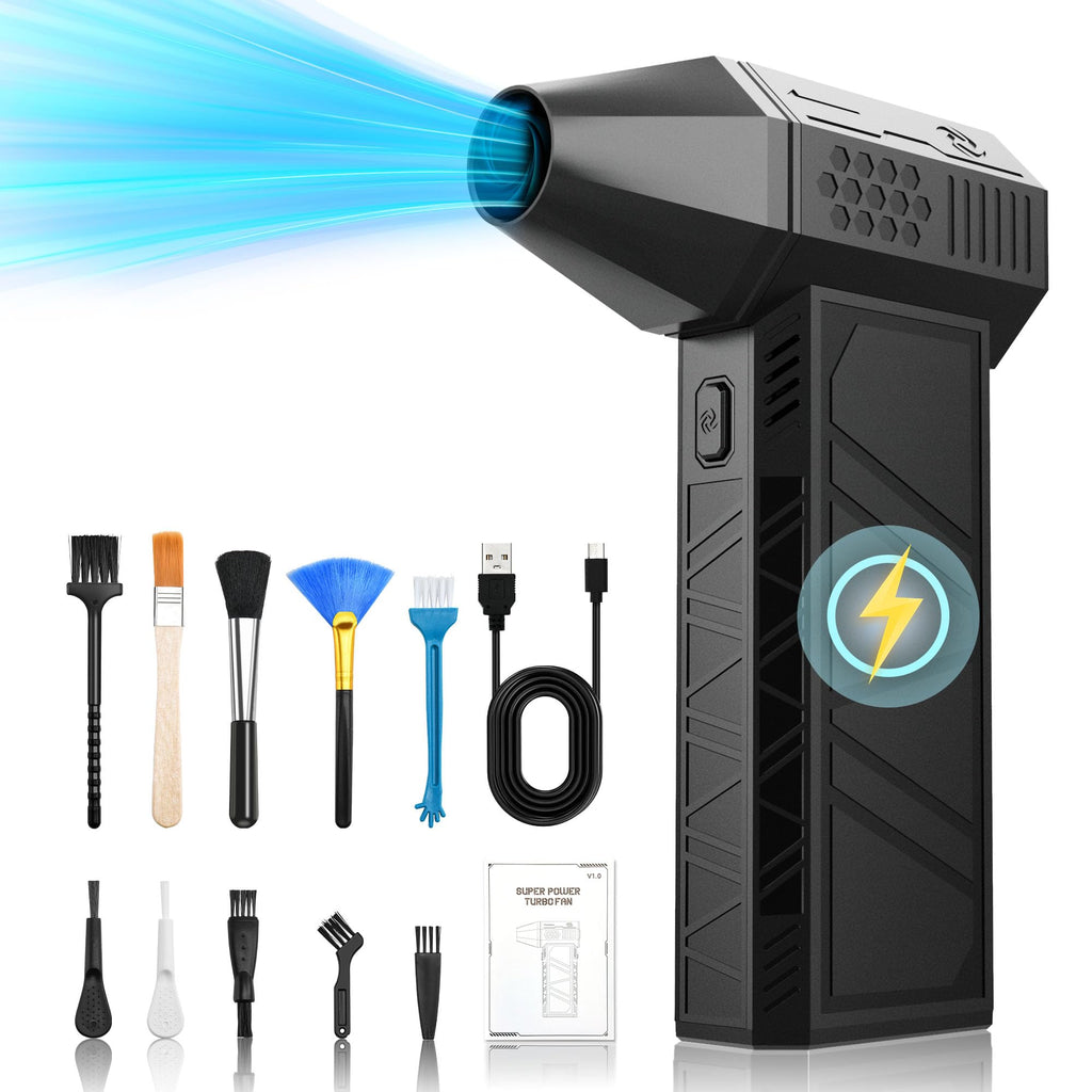 JM-BROS Compressed Air Duster - 130000RPM Handheld Electric Air Blower, Cordless Rechargeable Mini Turbo Jet Fan that’s Portable and Efficiently for Cleaning PC, Computer, Car, Keyboard, and Home