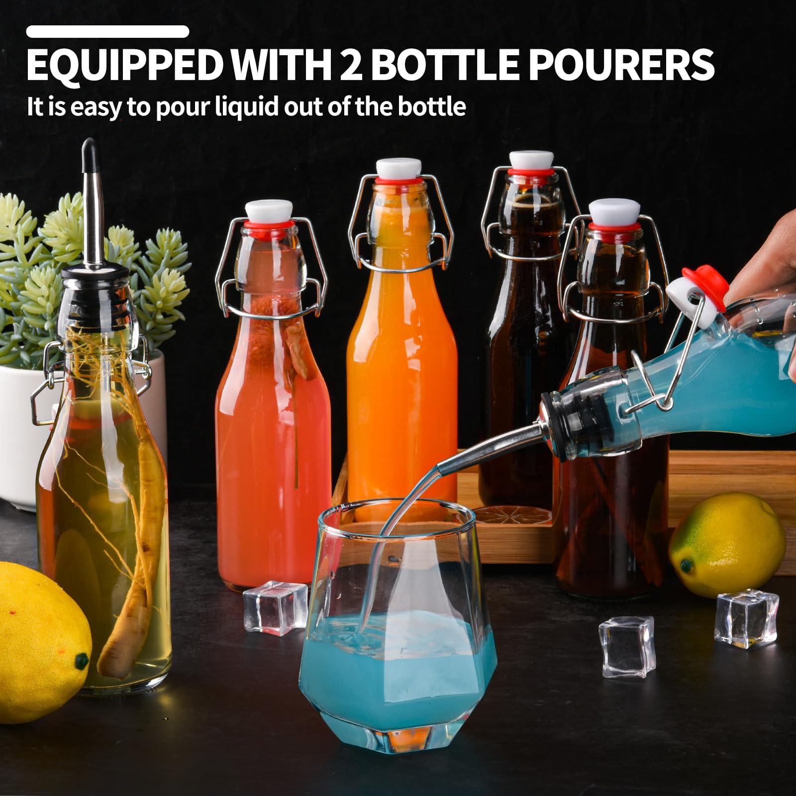 6 PCS 250ml Glass Bottles with Stoppers, Swing Top Beer Brewing Glass Bottles with Airtight Lid, Flip Top Glass Bottle for Fermentation, Kombucha, Vanilla Extract, Wine, Oil, Vinegar and Beverages
