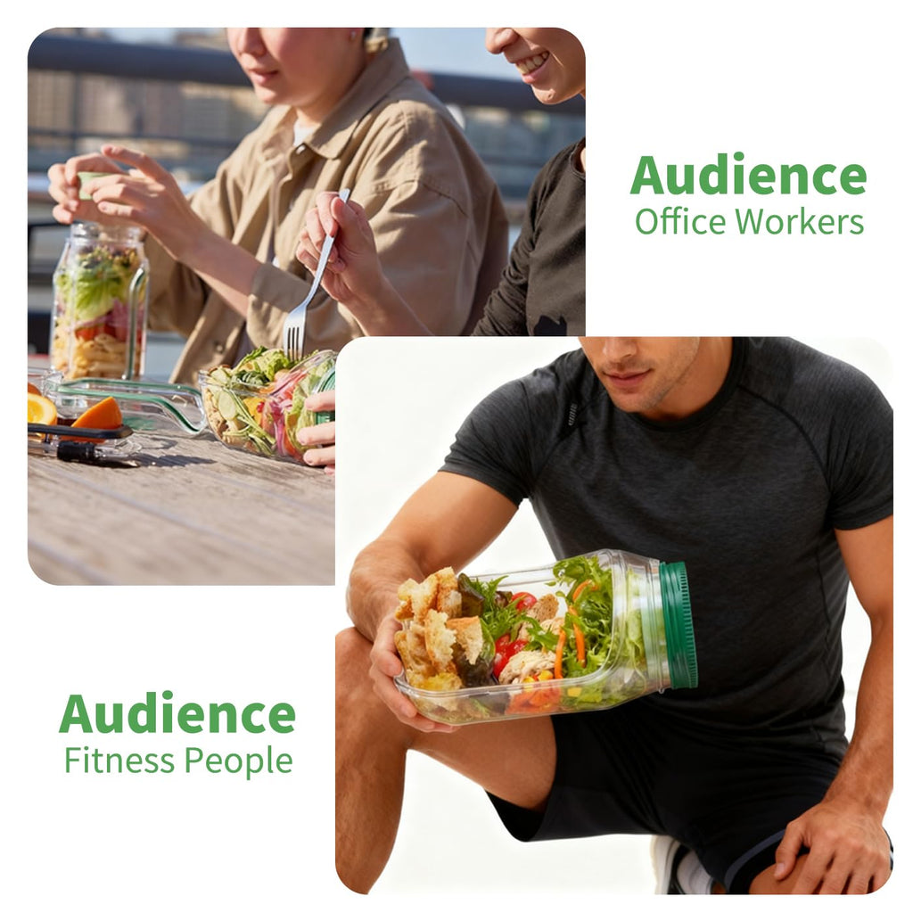 The Salade Pot Jar with Dressing Bowl,On the Go Container for Lunch,Leakproof Mason Jar Side Opening,Salade Bottle with Lids,Salade Cup,Portable Keep Fresh Breakfast Storage Box