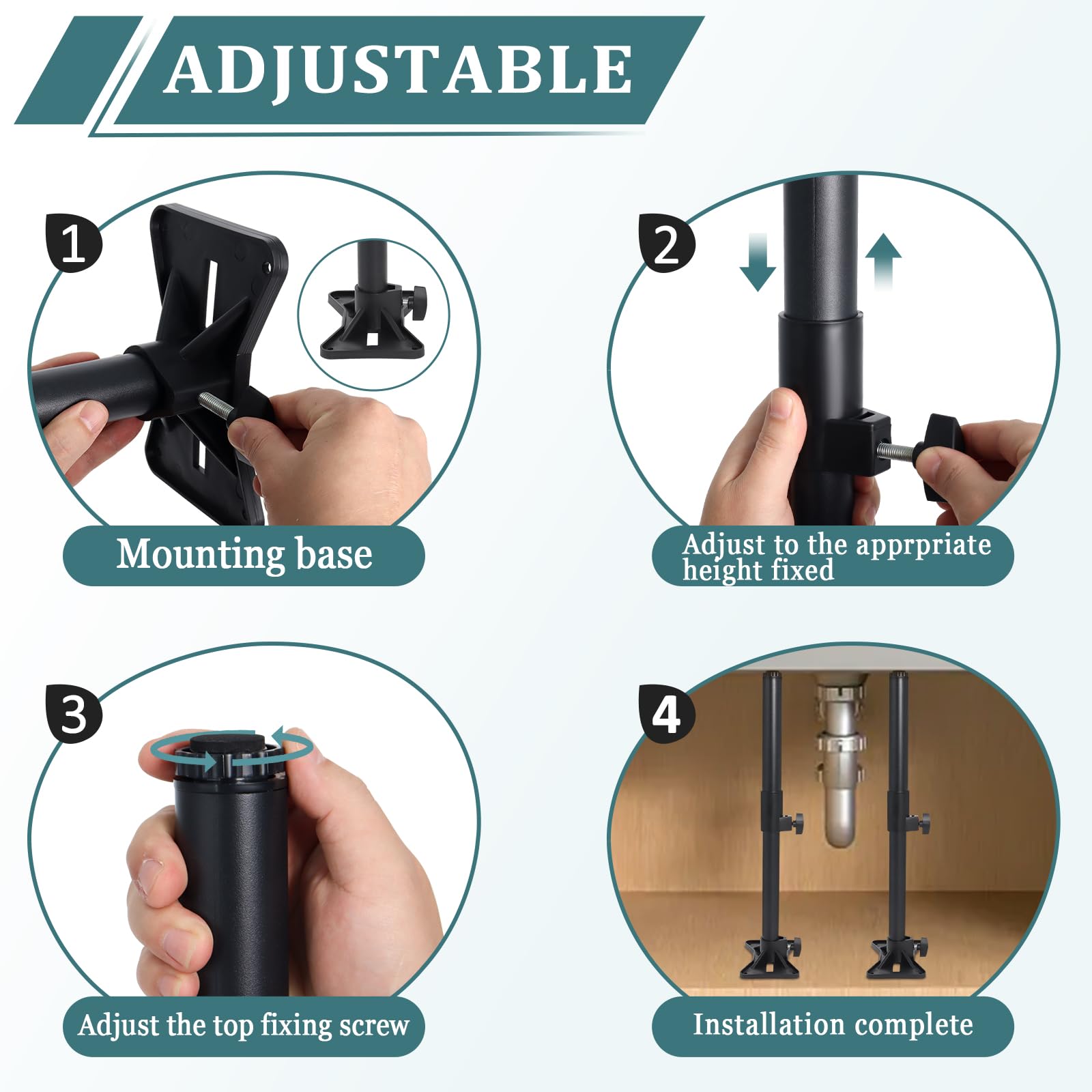Undermount Sink Brackets, Stainless Steel Adjustable Sink Legs Installation and Repair Kit Support System with Waterproof Gloves for Kitchen, Bathroom.(13.8-23.6 inches)