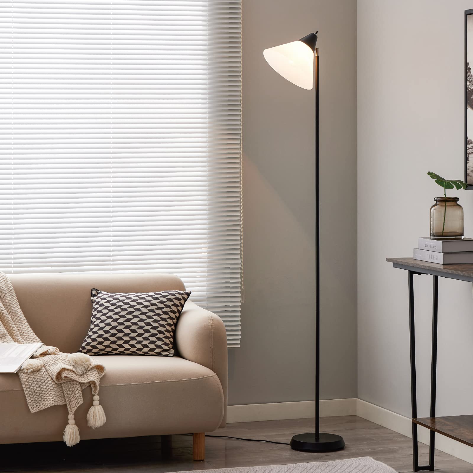 HonoDing Floor Lamp Standing Lamp Adjustable Head Arcylic Shade Floor Lamps for Living Room/Office/Bedroom (Black)
