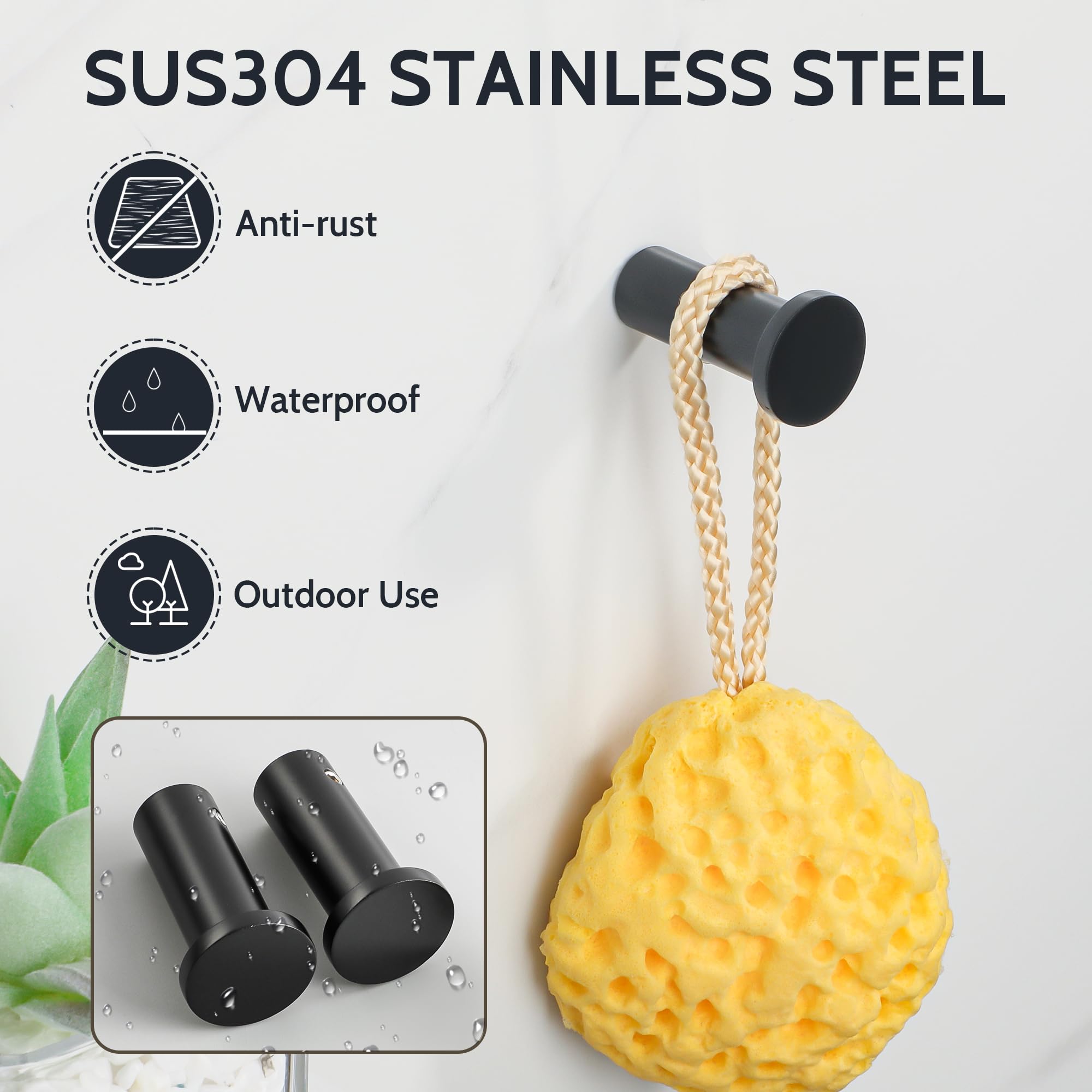 SAYAYO Black Towel Hooks Coat Hooks Wall Mounted 4 Packs Wall Hooks for Hanging, Heavy Duty 304 Stainless Steel Bathroom Hooks Up to 33 lbs for Outdoor, Bedroom, Kitchen, Hotel Door, GOY001Y