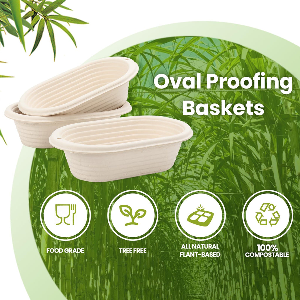 2 x 10inch/25cm Oval Sourdough Banneton Pulp Bread Proofing Basket with 2pcs Linen Liners Covers for Professional and Homemade Artisan Bread Baking Supply