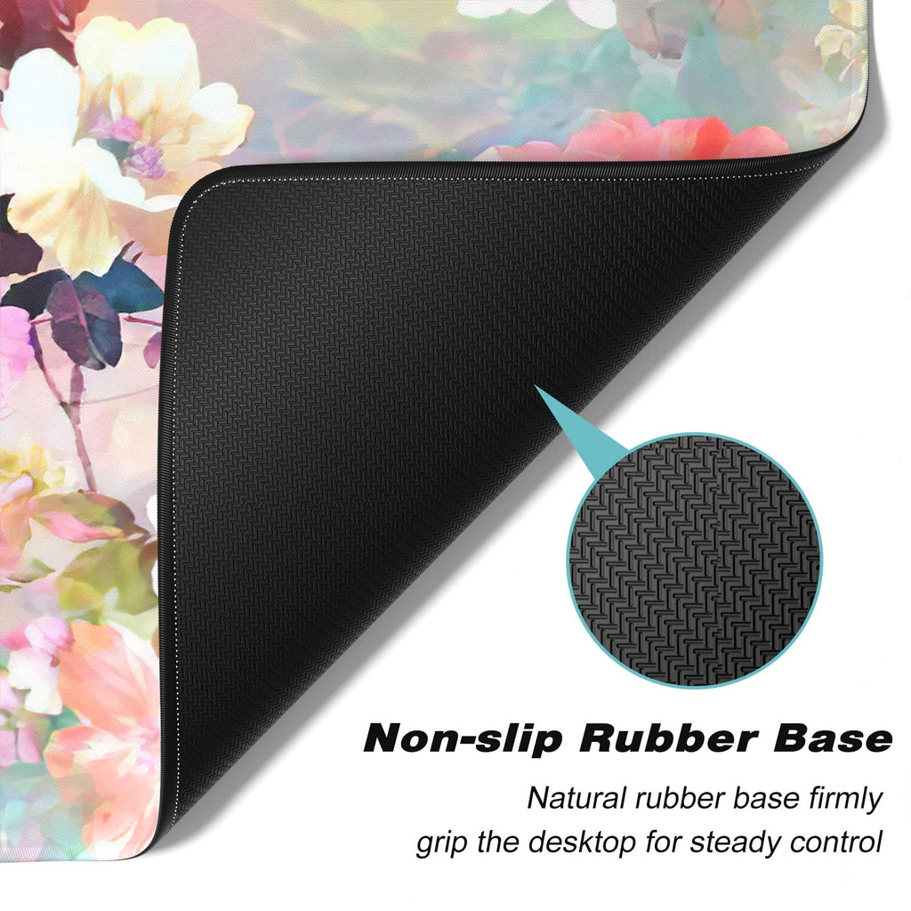 Atufsuat Extended Gaming Mouse Pad, XXL Large Desk Pad 30 x 14 Inch, Big Computer Keyboard Mousepad, Waterproof Mouse Mat with Stitched Edges and Non-Slip Base for Women Office Gaming, Flower