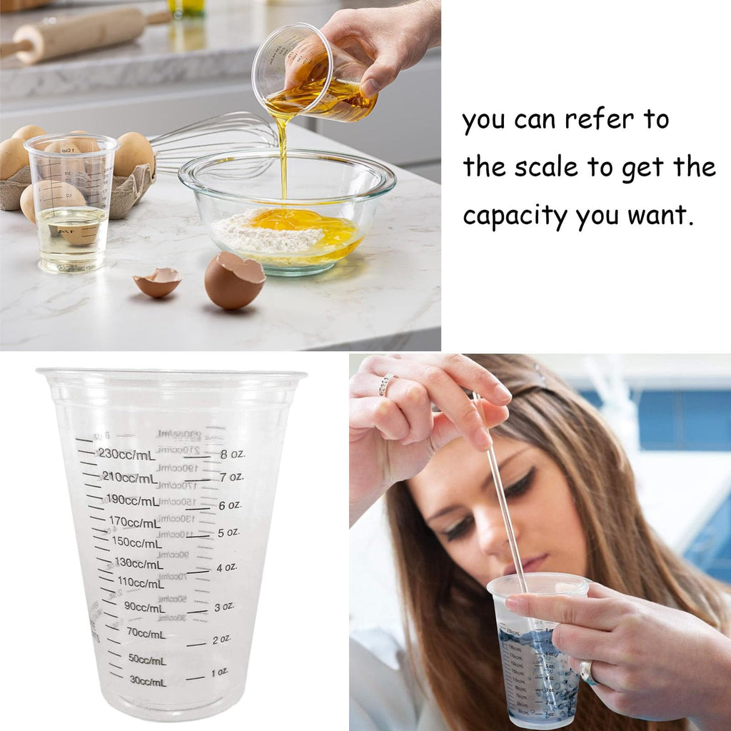 JIAYUYUARPY 60 Pack 8 Oz Disposable Graduated Clear Cups. Resin Mixing Cups for Epoxy Resin, Plastic Measuring Cups,Liquid Measuring Cups,Dry Measuring Cups,Baking Supplies