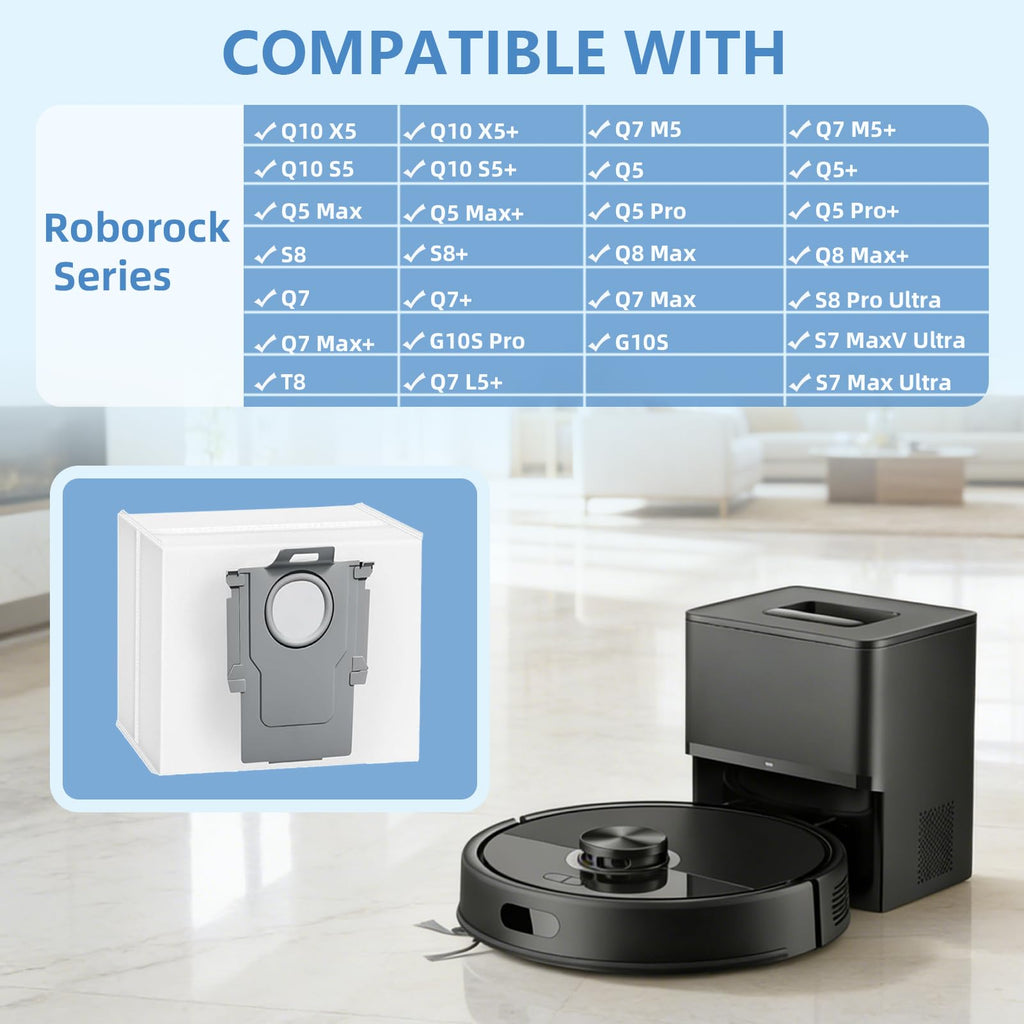 18pcs Q5 Q7 Disposable Dust Bags for Roborock Q5+/Q5 Max+/Q5 Pro+/Q7/Q7+/Q7 Max+/Q7 M5/S7 MaxV Ultra/S8/S8+/Q8 Max+/S8 Pro Ultra/Q10 S5+/Q10 X5/T8 Robot Vacuum, 3.6L Dust Bag Replacement Parts