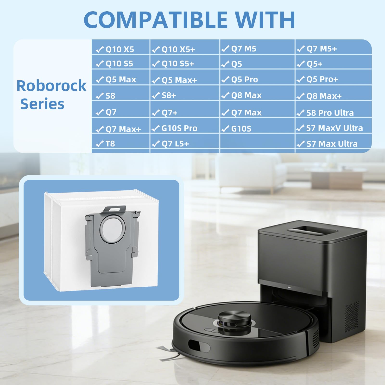 18pcs Q5 Q7 Disposable Dust Bags for Roborock Q5+/Q5 Max+/Q5 Pro+/Q7/Q7+/Q7 Max+/Q7 M5/S7 MaxV Ultra/S8/S8+/Q8 Max+/S8 Pro Ultra/Q10 S5+/Q10 X5/T8 Robot Vacuum, 3.6L Dust Bag Replacement Parts