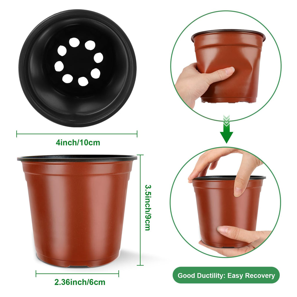 Nursery Pots, PEYOU 100 Pack 4" Plastic Plant Pots, Plant Flower Seedling Pots, Reusable Seed Starting Pots for Seedlings Transplanting Small Plants Growing