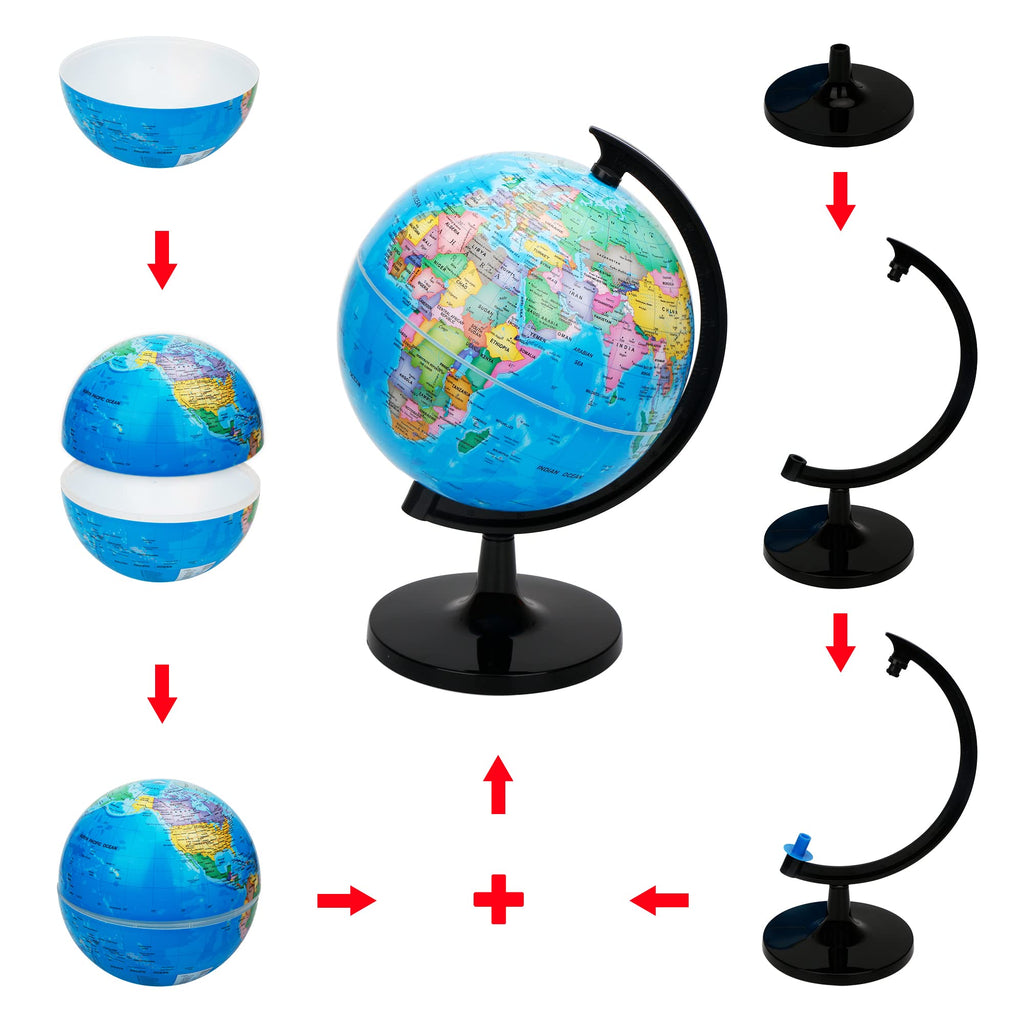 EXERZ 8" (20cm) World Globe Political Map - English Map - Educational Geographic School Globe - 20cm Diameter