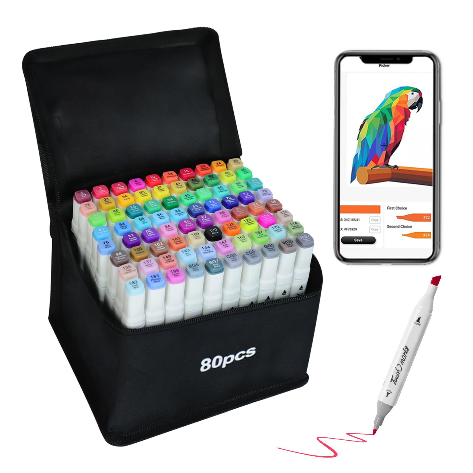 Fnooota 80 Colors Alcohol Markers Set with APP, Dual Tips Art Markers for Drawing, Sketching Coloring Artist Pens, Drawing Markers for Adult