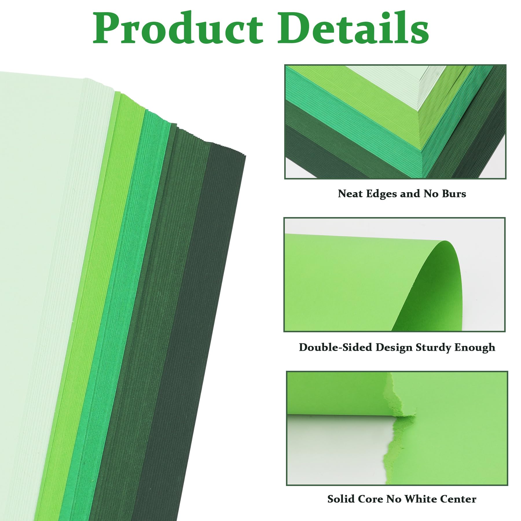 100 Sheets Green Cardstock, 5 Colors Assorted Colored Card Stock Paper 92lb/250gsm for DIY Crafting Scrapbook Decoration Card Craft, 8.3 x 11.7Inches