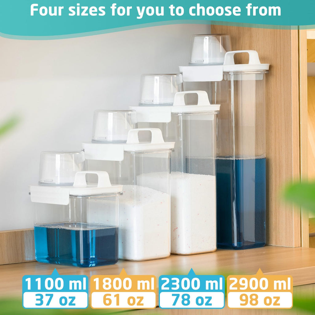 Bikkii Laundry Detergent Dispenser-1 Pack, 98 oz Detergent Dispenser with 4 Removable Labels, Laundry Soap Dispenser for Laundry Room Organization and Storage, BPA Free & PET Plastic Clear