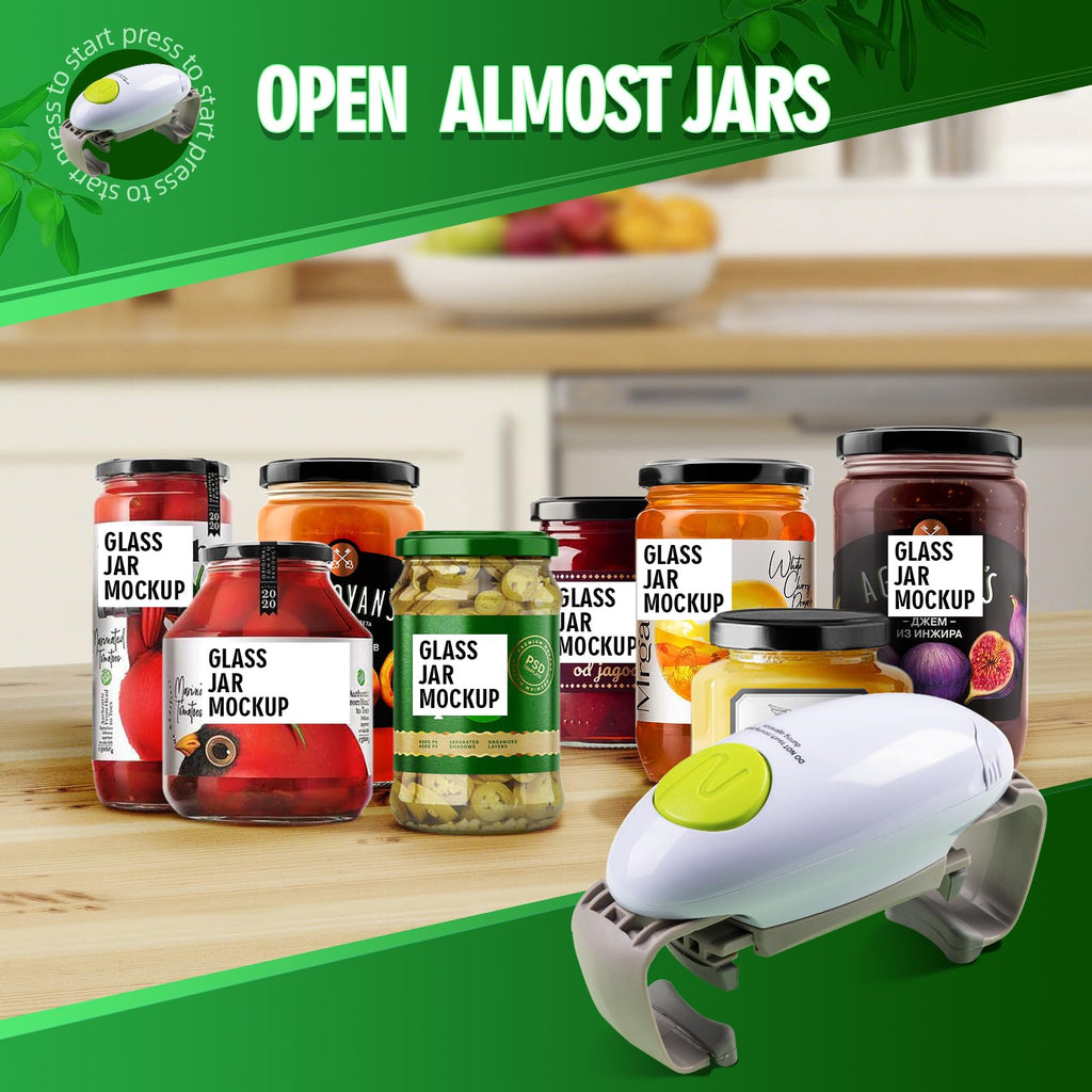 YUET Electric Jar Opener - Portable, Strong, and Hands-Free Automatic Opener for New Sealed Jars - Kitchen Gadget Tool with Large Push Button and Sharp Edge-Free Design (White)