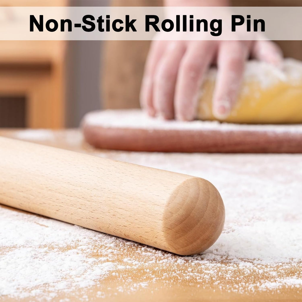 French Rolling Pin Set - Natural Wooden Rolling Pins, Classic Wooden Dough Roller for for Fondant,Pizza, Pie, Pasta, Bread, Pastry, Essential Kitchen Utensil,(8inch, 15.7inch)