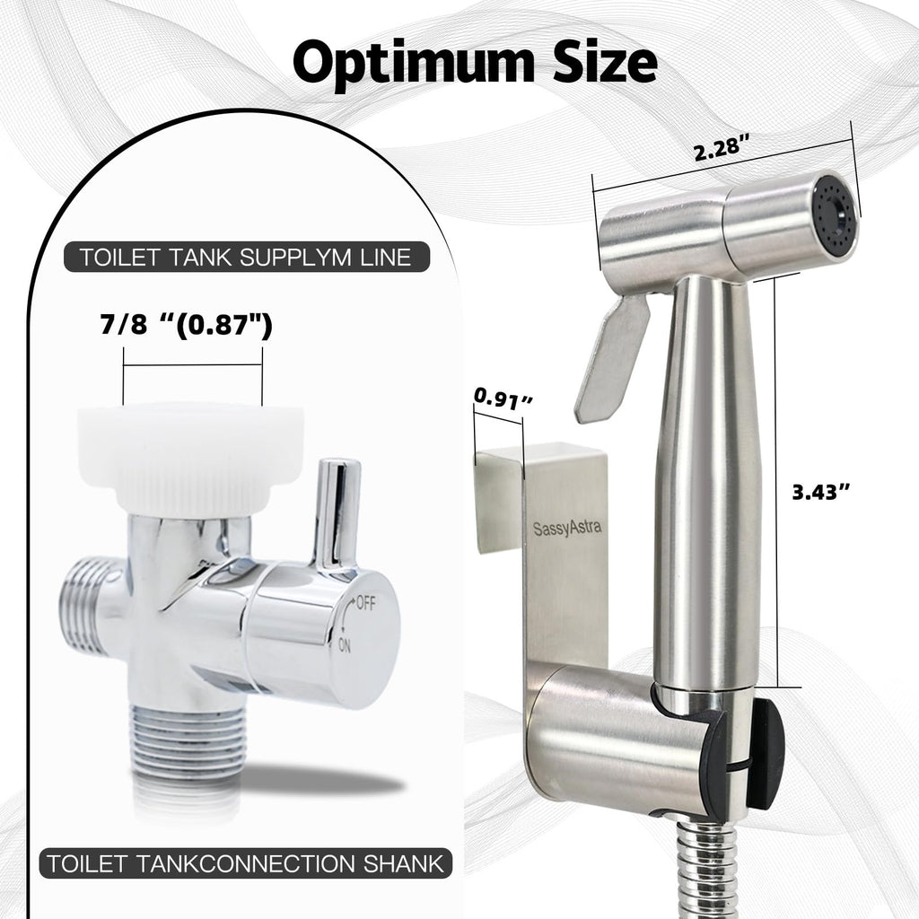 SassyAstra Handheld Bidet Sprayer for Toilet, Adjustable Water Pressure, 47 inch Hose Length (Stainless Steel, 1 Pack)