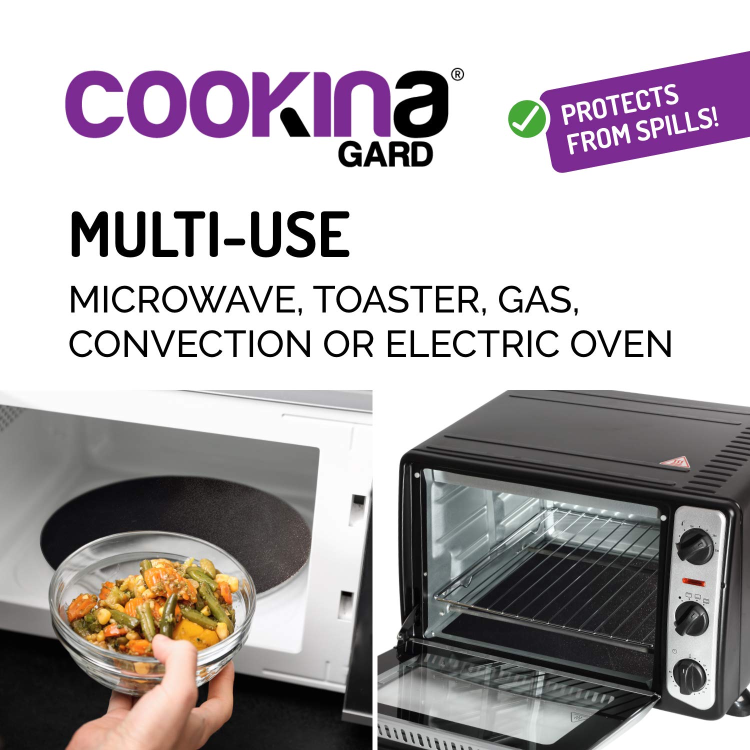 Cookina GARD Reusable Oven Protector - 100% Non-Stick Oven Liner, Easy to Clean, Spills and Splatters Protection, Suitable for Gas, Toasters, Electric and Convection Ovens and Microwave - 15.75x22.83-inch, Black