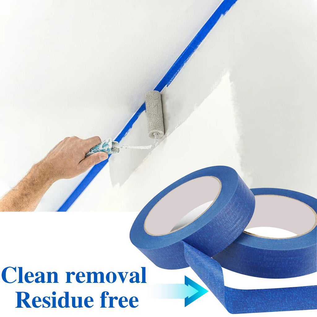 Blue Painters Tape, 6 Packs Painter Tape for General Purpose Use, UV Anti Residue Free, Wall Painting Masking with Sharp Lines for Painting Job, 24mm X 50m X 6 Rolls, 300m in Total.