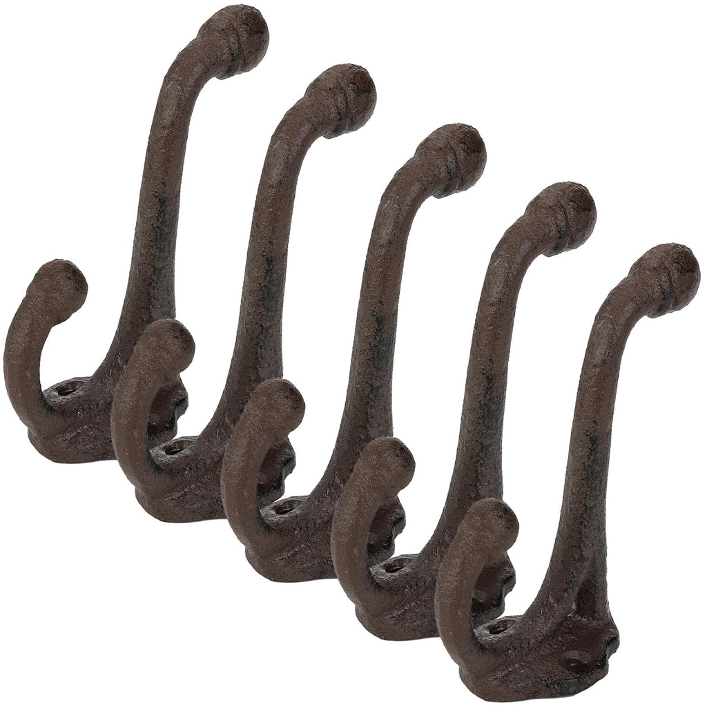 Peohud 10 Pack Cast Iron Coat Hooks, Rustic Wall Mounted Coat Hooks, Farmhouse Coat Hangers, Heavy Duty Cast Iron Hooks, Double Rustic Wall Hooks for Hanging Coats, Bags, Caps, Hats, Towels, Keys