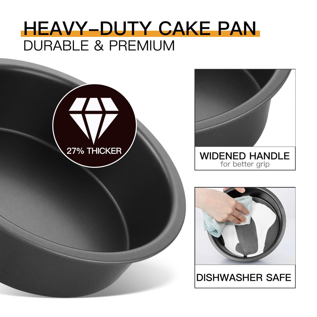 HONGBAKE 8 Inch Round Cake Pan Set for Baking, Nonstick Circle Cake Pans with Wider Grips, 2 Pieces Layer Cake Tin, Cheesecake Mold, Huty Duty, Dishwasher Safe - Grey