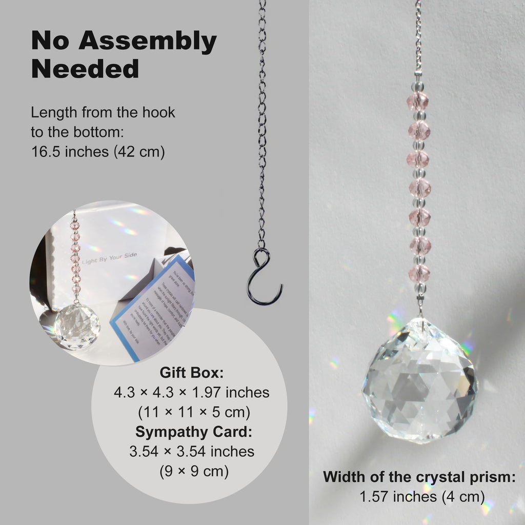 WOOWA Light by Your Side Sympathy Gifts for Loss of Loved One. Grief, Bereavement, Condolence, Sorry for Your Loss Gift. Crystal Rainbow Maker Suncatcher - Memory Rose