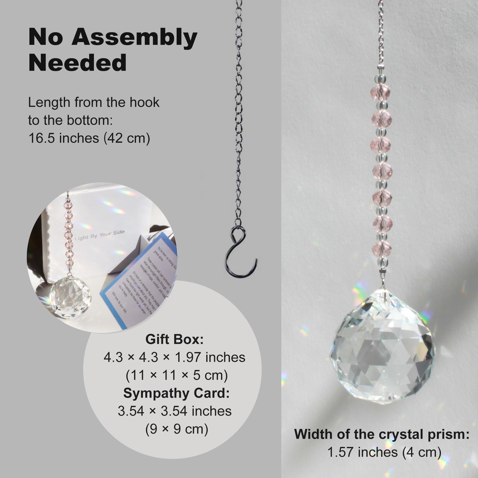 WOOWA Light by Your Side Sympathy Gifts for Loss of Loved One. Grief, Bereavement, Condolence, Sorry for Your Loss Gift. Crystal Rainbow Maker Suncatcher - Memory Rose