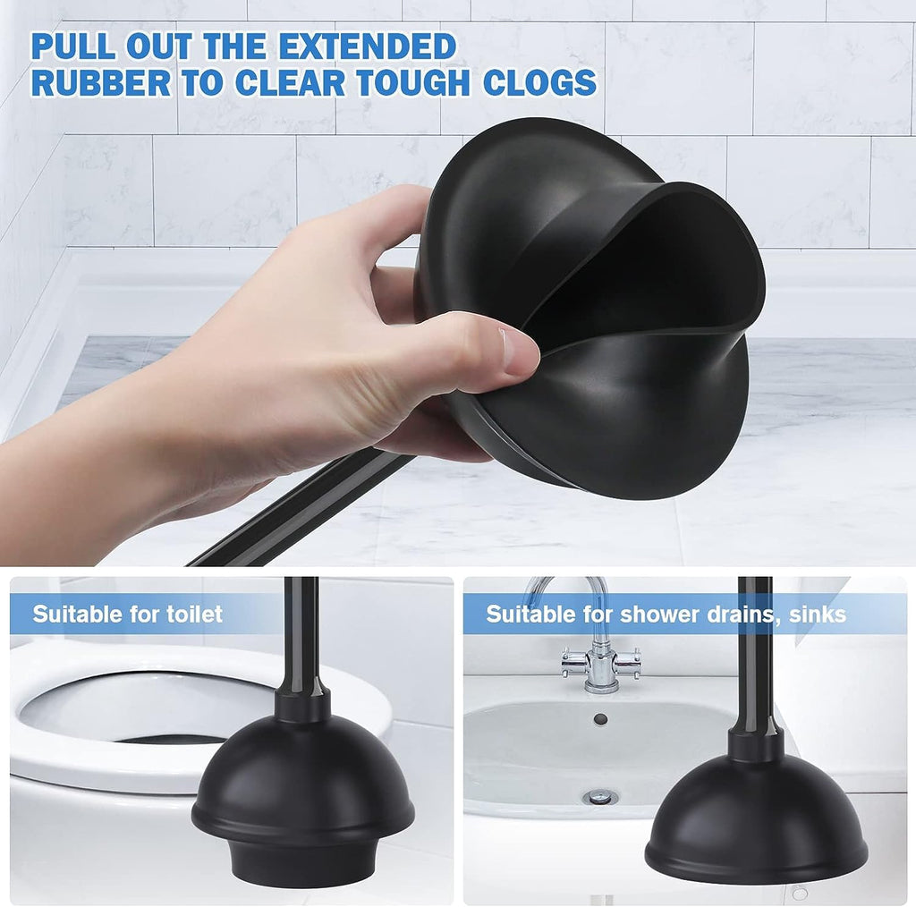 Toilet Plunger and Brush with Holder, Bowl Brush and Heavy Duty Toilet Plunger Set for 5.7-inch Toilet Drain, 2-in-1 Bathroom Cleaning Combo with Modern Caddy Stand (Black)
