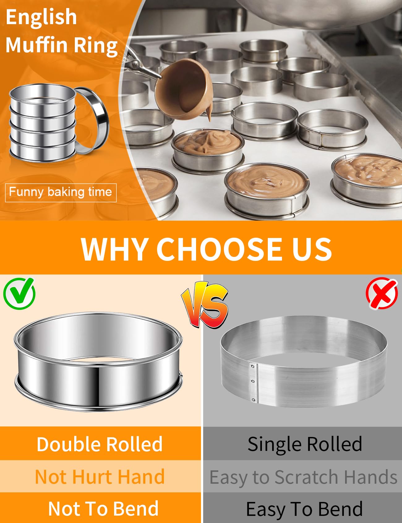 12 PCS English Muffin Rings, 4 inch Stainless Steel Crumpet Rings, Double Rolled Tart Rings for Baking Fluffy Muffins, Muffin Rings Round Muffin Tart Ring Molds for Home Baking Eggs Pancakes Pastry