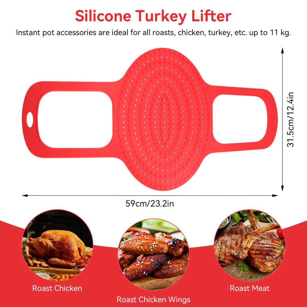 Silicone Turkey Lifter, Reusable Heat Resistant Non Stick Poultry Lifter Chicken Turkey Meat Lifter Mat Turkey Roasting Sling Oven Baking Mat for Home Cooking, 23.2 x 12.4 in