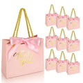 EQOREIIN 30 Pack Thank You Gift Bags with Handles 5.5 x 2.4 x 4.7 Inches Small Gift Bags with Bow Ribbon Party Favor Bags Paper Gift Bags Bulk for Baby Shower, Wedding, Party Favor, Birthday, Celebration(Pink)