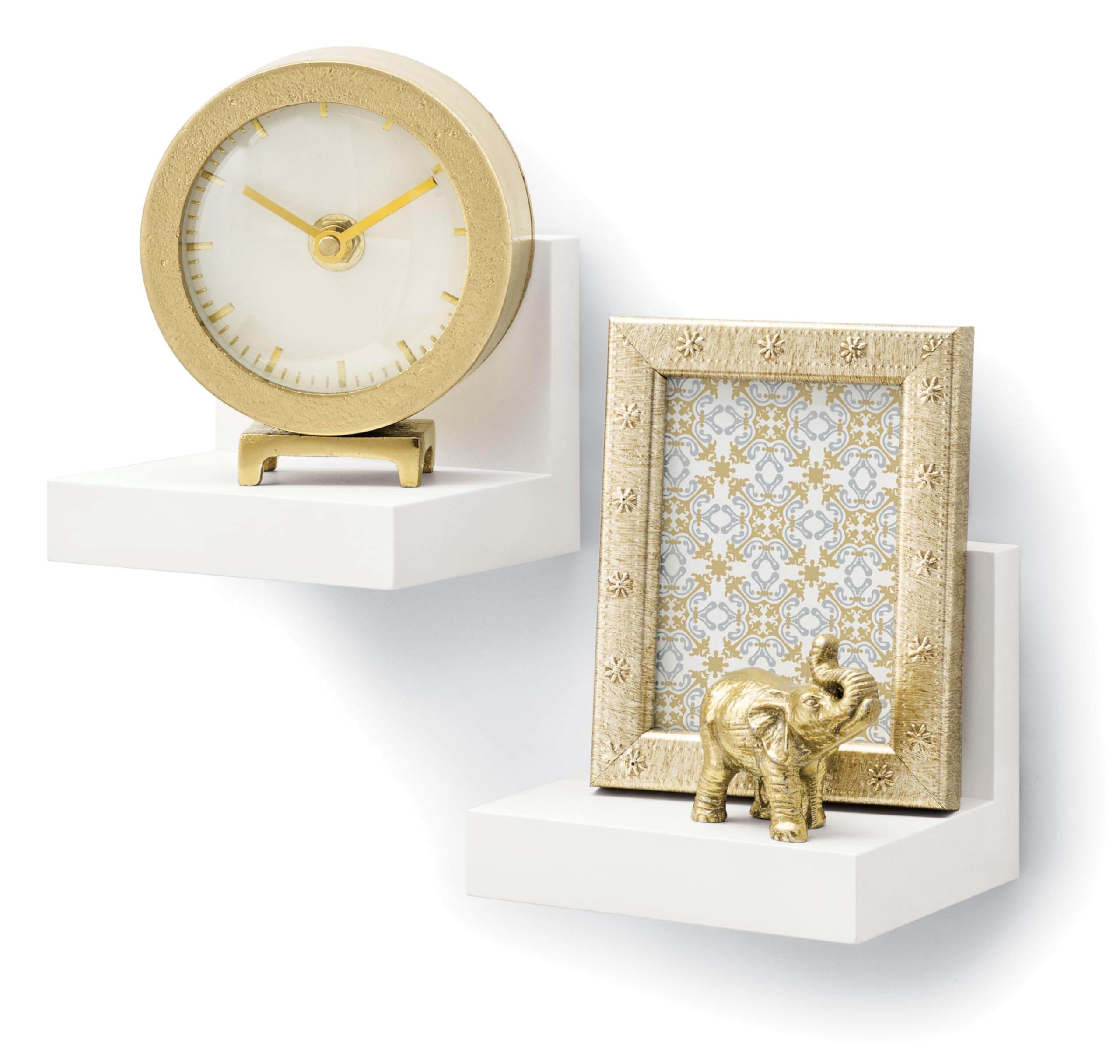 Command Display Floating Wall Shelves, 2 Ledges 8 Strips, Damage-free Decorating, Quartz