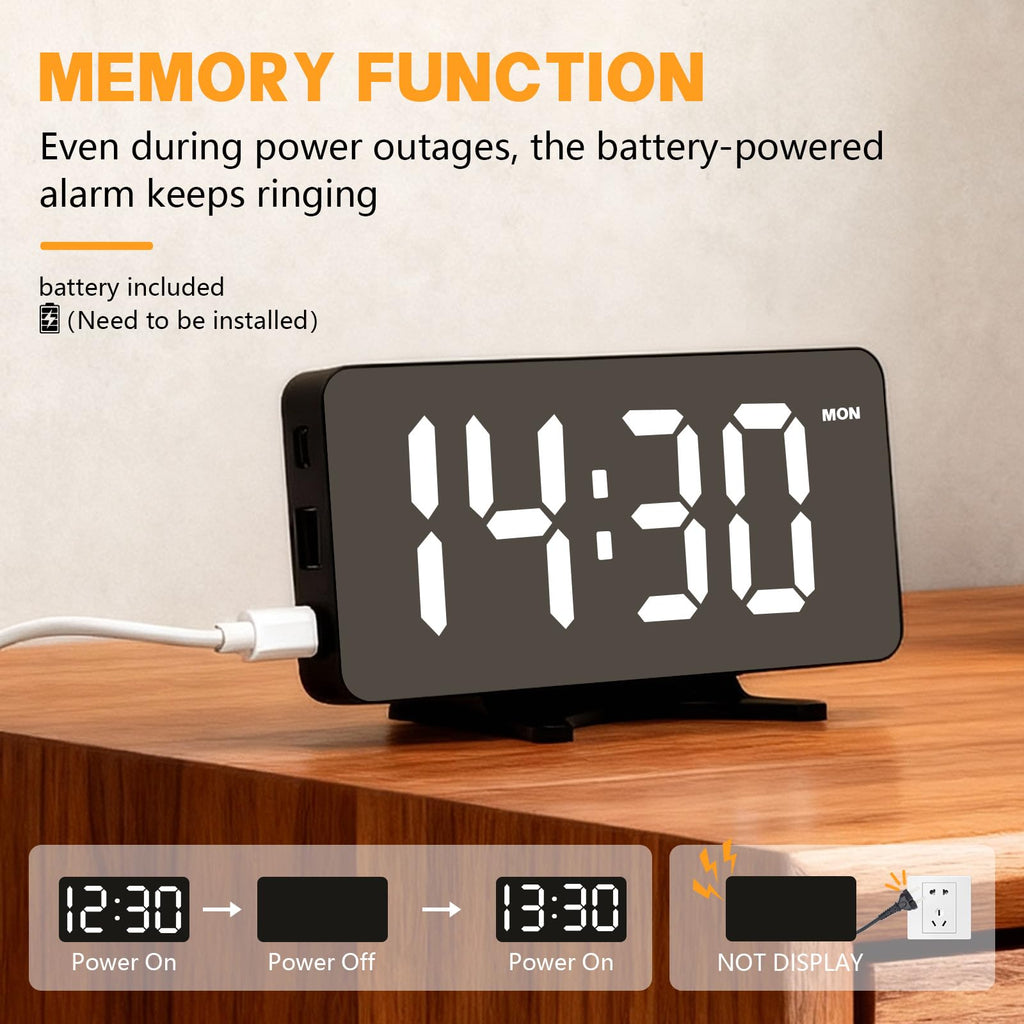 Digital Alarm Clock for Bedroom, Easy Setup Electronic Dual Alarm Clock with Large Numbers, Power-Off Memory Adjustable Brightness Bedside Clock with 5 Alarm Modes, 12/24H Display for Home, Office