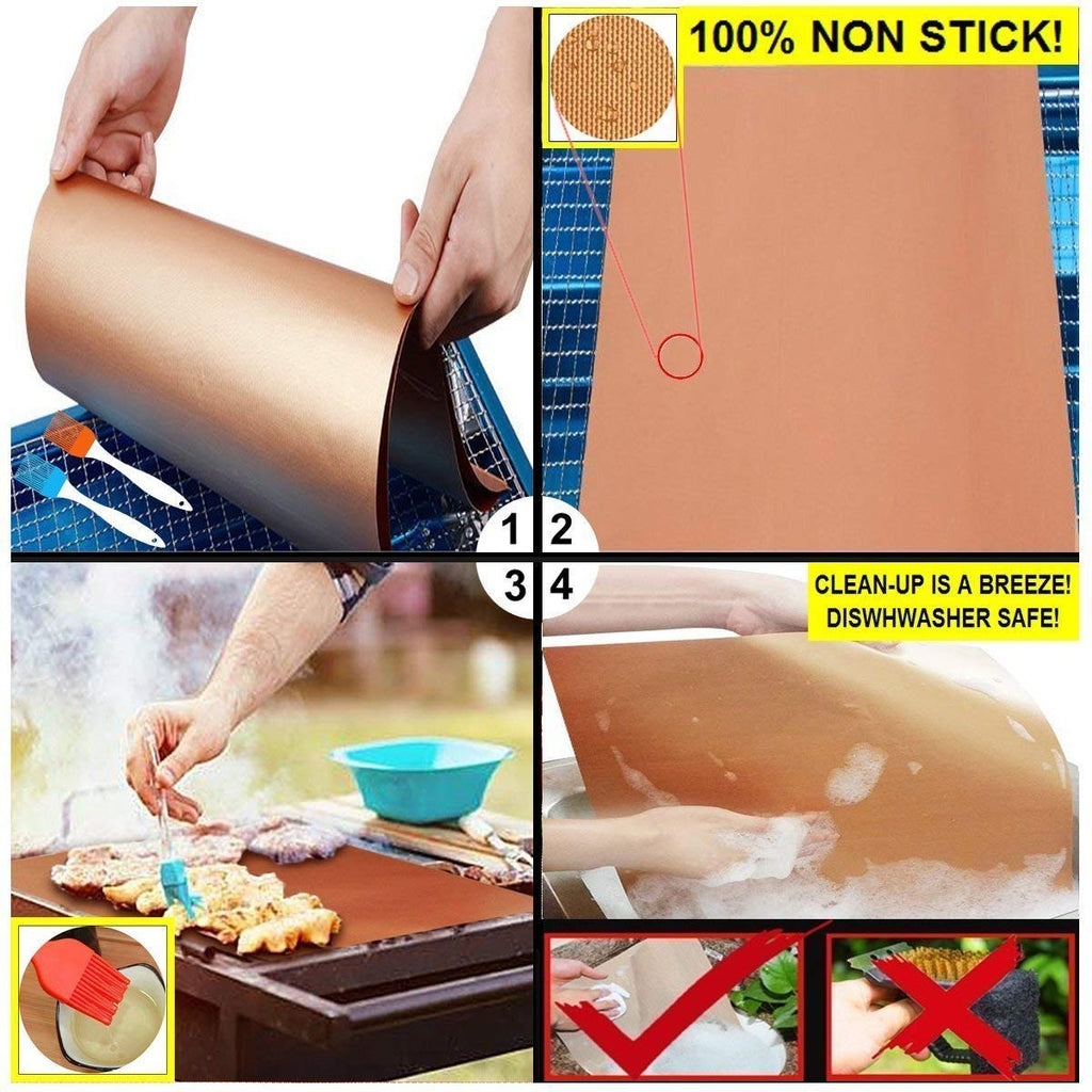 Kibon BBQ Grill Mat Oven Liner Charcoal BBQ Copper Grilling Mats 100% Non Stick Teflon Sheet,Oven Sheet Reusable, FDA-Approved & Easy to Clean for Electric Grill, Gas, Microwave, Charcoal and Toaster Oven 15.7 x 13 Inch (5 PCS)