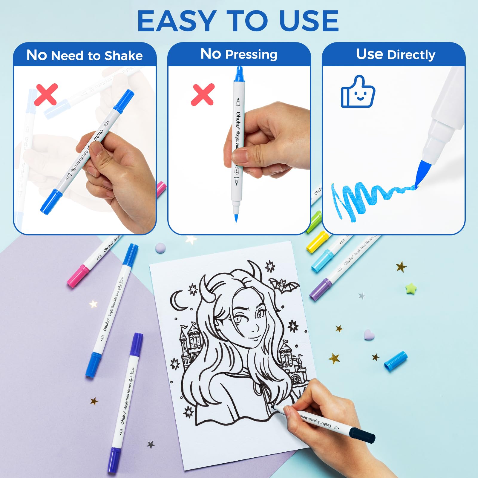 Acrylic Paint Pens 36 Colors, Ohuhu Dual Tips (Fine & Brush) Marker Pens - Waterproof Lightfast High Opacity Acrylic Markers for Rock Painting Easter Eggs Wood Glass Ceramic Canvas
