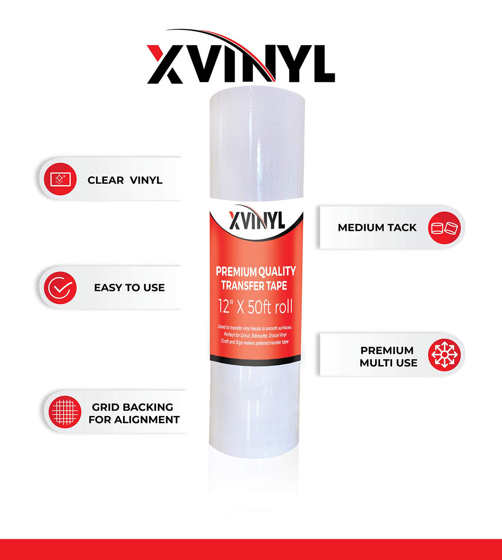 Xvinyl Transfer Tape for Vinyl - Clear Grid 12”x50FT Transfer Tape Roll Works Great with Oracal 651, 631 and Cricut Vinyl