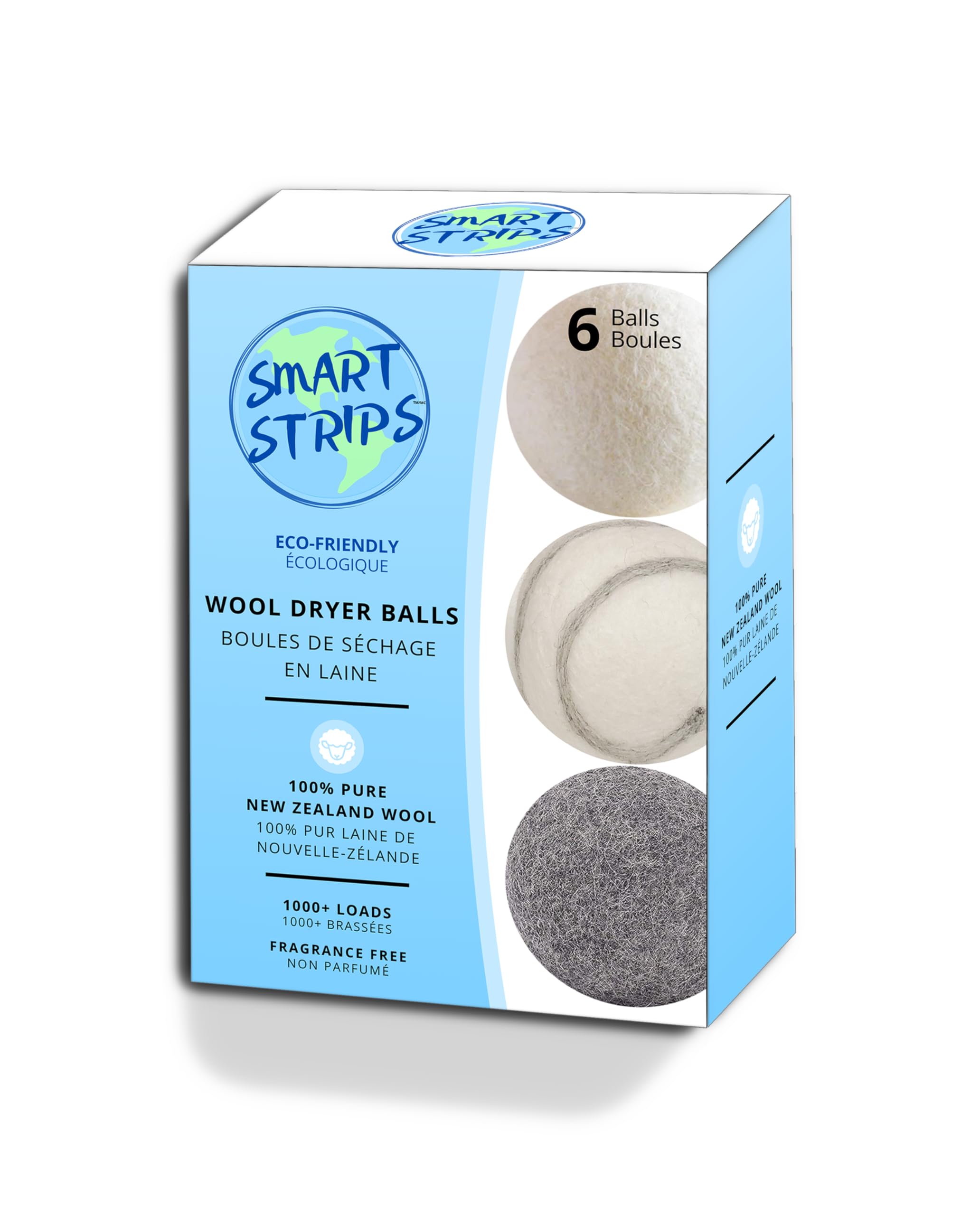 Smart Strips™ - Wool Dryer Ball - (6 Pack) - All Natural 100% New Zeland Wool