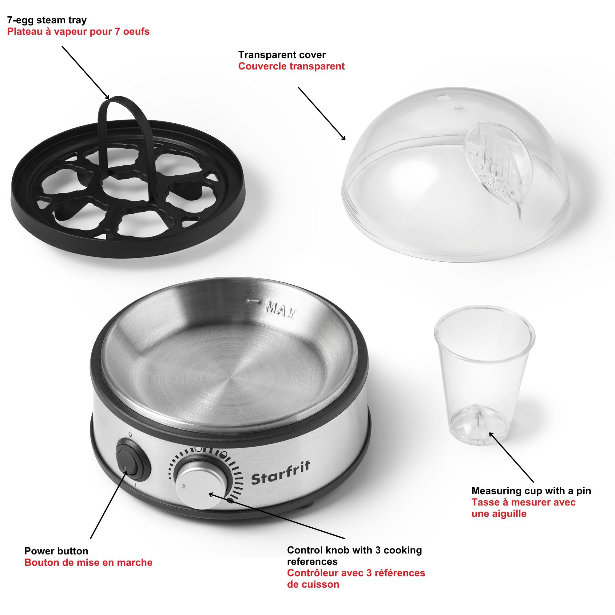 Starfrit 7-Egg Cooker with Measuring Cup - Dry Boil Protection - 3 Settings