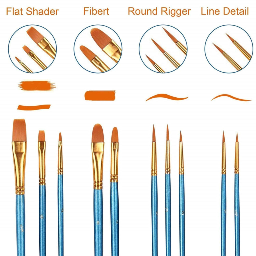 AROIC Acrylic Paint Brush Set, 6 Packs / 60 pcs Nylon Hair Brushes for All Purpose Oil Watercolor Painting Artist Professional Kits, Bulk Paint Brushes for Art Supplies