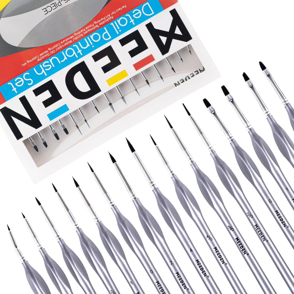 MEEDEN Micro Detail Paint Brush Set,15 Tiny Professional Miniature Fine Detail Brushes Detailing Paint Kit for Acrylic, Watercolor, Oil - Models, Airplane Kits, Nail Painting