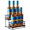 Nuovoware Coffee Syrup Organizer, 2-Tier 6 Bottles Separable Metal Rack with Wooden Base Whiskey Wine Dressing for Countertop Kitchen Bar, Black