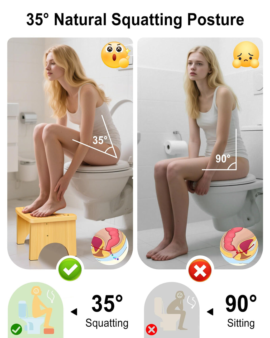 Toilet Stool Squat 6.5 Inch Poop Stool - Ergonomic Squatting Position, Non-Slip & Portable Bathroom Stool, Easy to Use Pooping Stool, Improve Potty Posture and Comfort