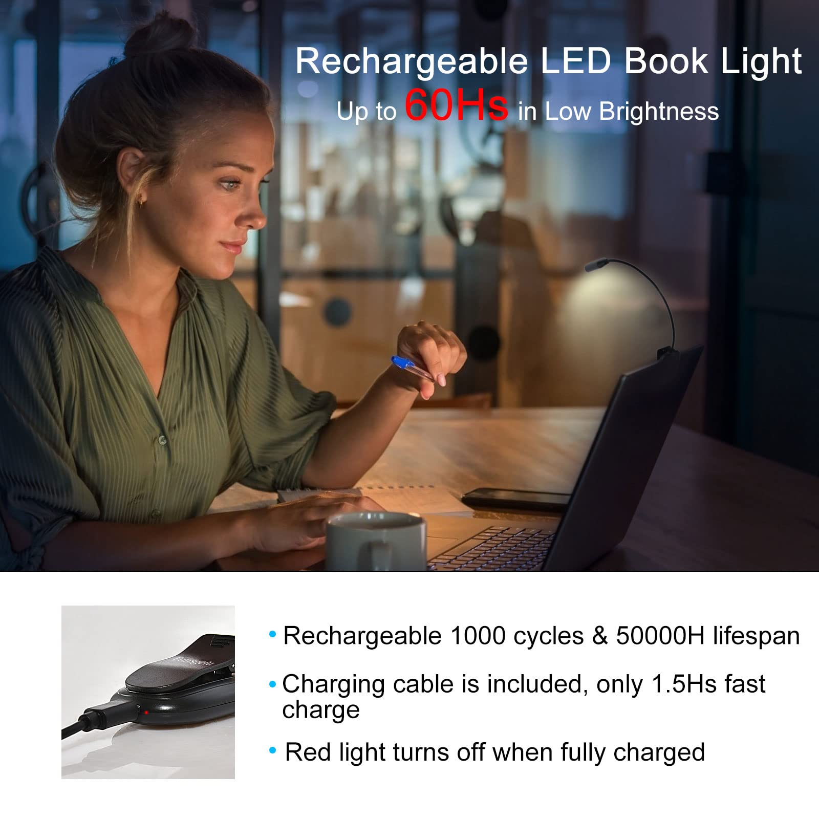 Book Light 2 Pack, Rechargeable 7 LED 9 Modes Reading Light, Eye-Care Clip On Book Reading Light for Reading in Bed, Bookworms, Kids, eReaders