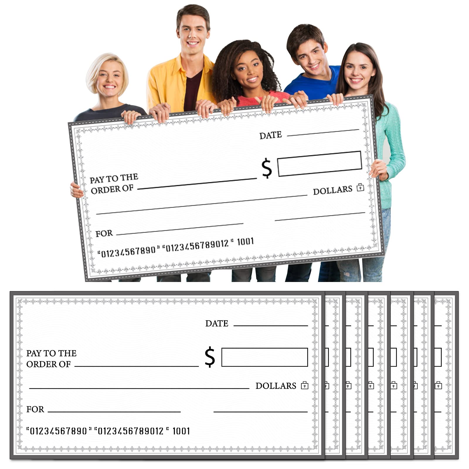 Eersida 6 Pcs Giant Checks 30'' x 16'' Large Blank Fake Big Checks for Presentations Reusable Funny Oversized for School Graduation Donation Awards Fundraisers Charity Business